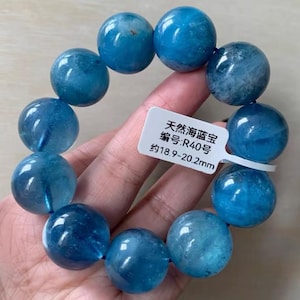 19mm Rare Natural Genuine Dark Blue Starlight aquamarine beaded bracelet,women men bracelet,Large size aquamarine bracelet