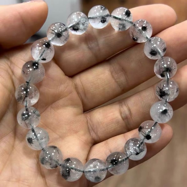 Very rare,6mm 7mm 8mm 9mm Natural Hollandite in Quartz crystal from Madagascar ,unique gifts for her,beautiful handmade bracelet