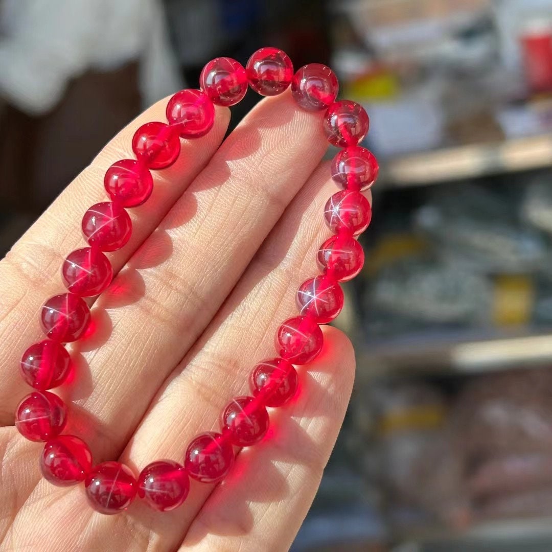6mm/8mm/10mm/12mm Natural Starlight Lab Ruby Beaded Bracelet
