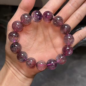 14.7mm Natural Genuine Black Purple Red  Super seven Rutilated quartz beaded bracelet,healing stone Super7 quartz handmade bracelet