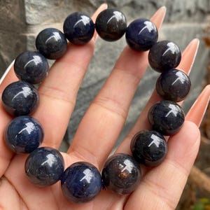 15mm Natural Genuine Cordierite beads bracelet,lolite Sunstone beaded bracelet,jewelry gifts,women bracelet