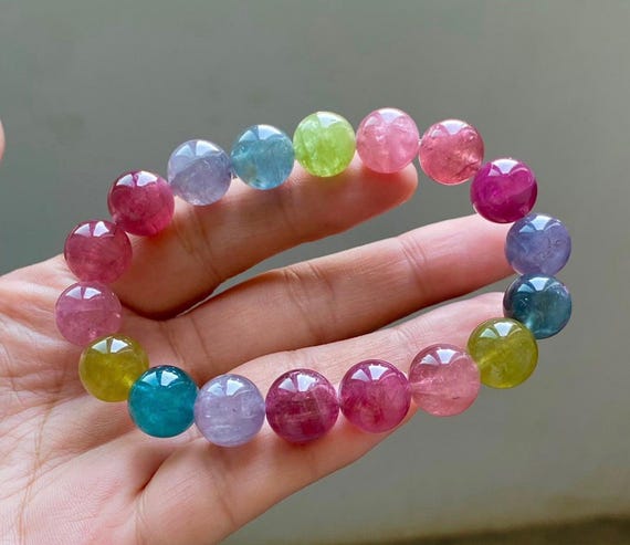 Bracciale Con Perline Di Tormalina Naturale E Ciondolo A Forma Di Giglio Pietra Colorata Portafortuna~p200952096