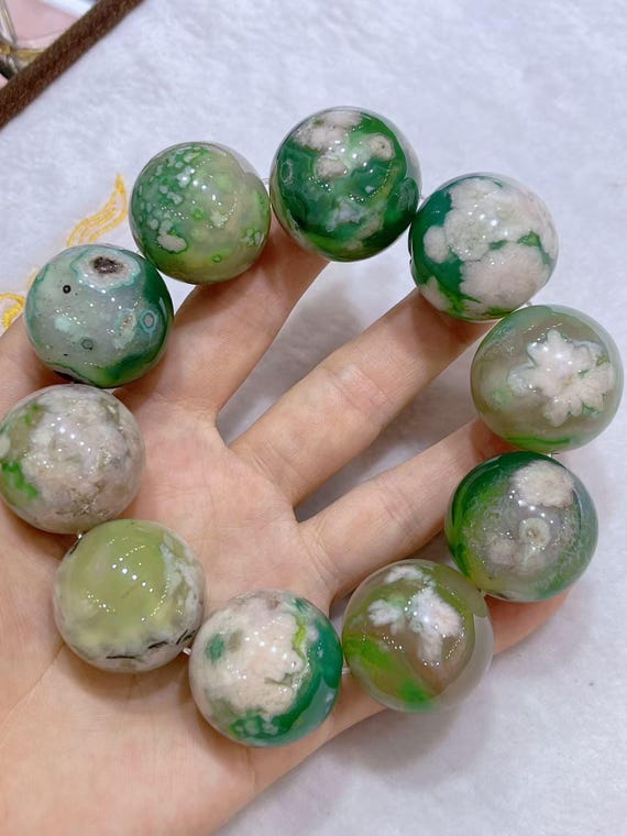 26mm天然グリーン桜瑪瑙ビーズブレスレット、ビーズブレスレット、女性