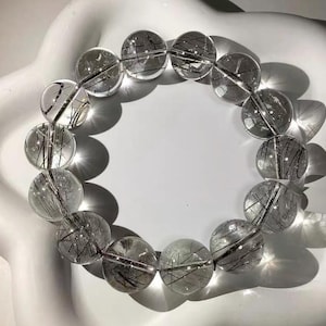Natural Black tourmaline Rutilated Quartz Bracelet, 16mm Beads