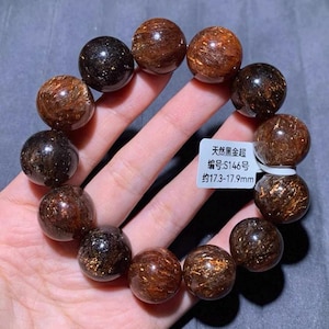 17mm Natural Genuine Black Golden Super Seven Rutilated Quartz bracelet, healing energy bracelet,jewelry gifts
