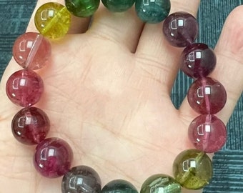 10.5mm Rare Genuine Multicolor Rainbow Tourmaline Beads Bracelet,High Quality beads bracelet,Natural Tourmaline  bracelet ,gift for woman