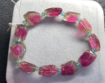 12mm Rare Genuine Watermelon Tourmaline Nugget Beads Bracelet,High Quality beads bracelet,Natural Tourmaline bracelet ,Beautiful gifts