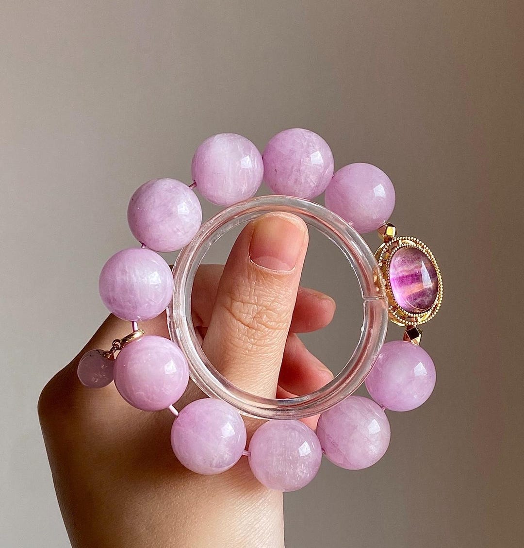 16 mm 天然パープル クンツァイト ビーズ ブレスレット、ハンドメイド