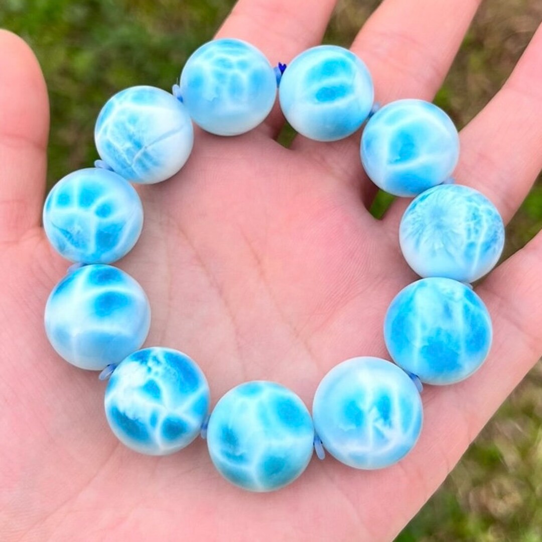 16mm Natural Genuine Blue Larimar Beaded Bracelet,jewelry Gift,gift for ...