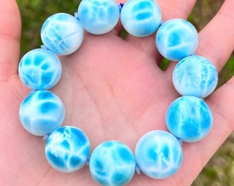 16mm natuurlijke echte blauwe Larimar kralen armband, sieraden cadeau, cadeau voor haar, grote kralen