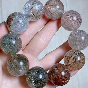 22mm Natural Genuine Black Golden Super Seven Rutilated Quartz bracelet, healing energy bracelet,jewelry gifts
