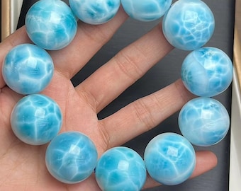 23mm Certified Natural Genuine Larimar Beads Bracelet,High Quality bracelet for jewelry gift,healing energy stone,large size Larimar beads