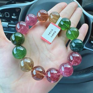 16mm Certified Natural Genuine Rainbow tourmaline beaded Bracelet,high Quality tourmaline bracelet,gifts for her