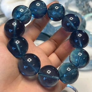 20mm Rare Natural Genuine Transparent Dark Blue aquamarine beaded bracelet,women men bracelet,jewelry gift, Large size aquamarine bracelet