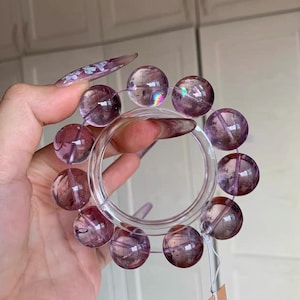18mm High Grade Rainbow Natural Purple Amethyst Quartz Beaded bracelet,large beads ,handmade gift,healing stone,energy stone