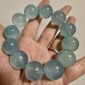 18mm Rare Natural Genuine Blue aquamarine beaded bracelet, Unique jewelry gift, Large size aquamarine bracelet