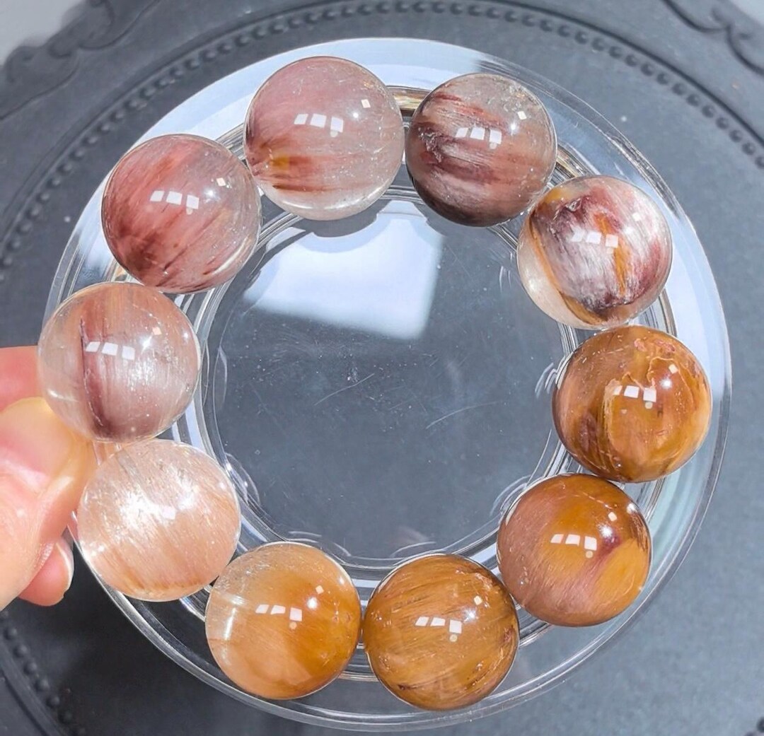 21-22mm Rare Genuine Natural Candy Rabbit Hair Rutilated Quartz Beaded ...