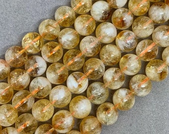 15 Inches A Grade Natural Citrine Quartz smooth round 4-12mm crystals loose beads