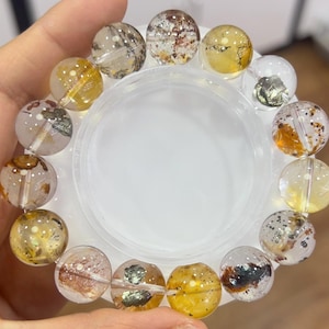 12 mm natuurlijk pyriet in lepidocrocietkwarts ronde kralenarmband, mooie kralenarmband, handgemaakt cadeau, zeldzame unieke sieradencadeaus