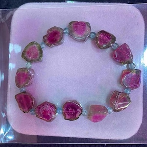 Pulsera de cuentas de turmalina sandía genuina de 11 mm, regalo para mujer
