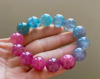 14mm Certified Genuine Candy Tourmaline Beads Bracelet,Natural Tourmaline gifts
