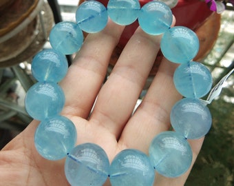 Natural Genuine Blue aquamarine beaded bracelet,women bracelet,men bracelet,jewelry gift,big beads 17mm aquamarine bracelet