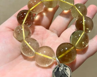 19-20mm High Grade Natural Rare Libyan desert glass Ronnd Beads Bracelet,Unique healing Golden Tektite bracelet, Libyan Gold Tektite