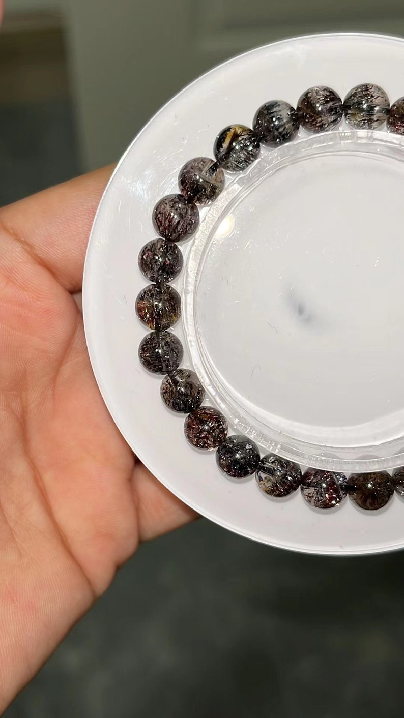 7mm Natural Genuine Old Mine Black Super Seven Rutilated Quartz Beaded ...