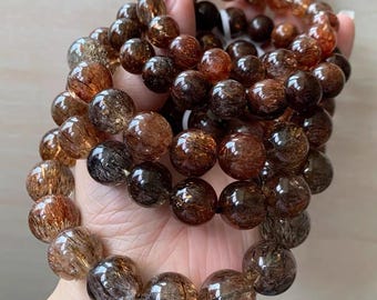 7-18mm Natural Genuine Black Golden Super seven  Rutilated Quartz Beads Bracelet,healing bracelet