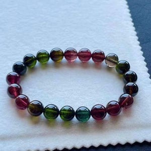 9 mm gecertificeerde hoogwaardige echte oude mijne veelkleurige toermalijn kralenarmband, natuurlijke toermalijn armband