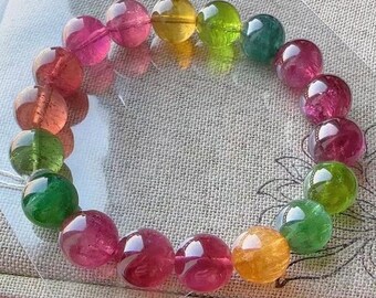 10.8mm Genuine Rainbow Multicolor Tourmaline Beads Bracelet,High Quality beads bracelet,Natural Tourmaline beads bracelet ,Beautiful gifts