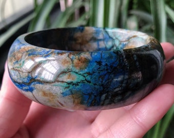 Pulsera de cuentas de malaquita y azurita natural rara, ideal para mujer, regalo de joyería, 57,7 x 24,5 x 9,9 mm.