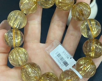 18 mm 認定天然本物ゴールデンルチルクォーツクリスタルビーズ