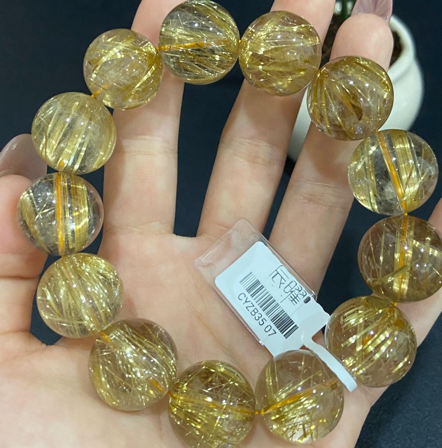 18 mm 認定天然本物ゴールデンルチルクォーツクリスタルビーズ