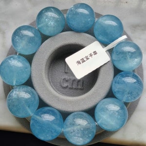 19mm Rare Natural Genuine Dark Blue aquamarine beaded bracelet, Unique jewelry gift, Large size aquamarine bracelet