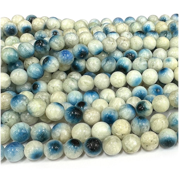 Perles rondes lisses naturelles nakaurite bleu glacier blanc véritable de 8 à 14 mm, perles de 15 pouces un brin