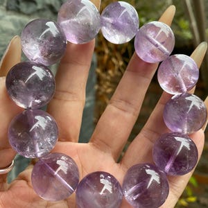20mm Natural Lavender Purple Amethyst Quartz Beaded bracelet,large beads ,handmade gift,high quality bracelet