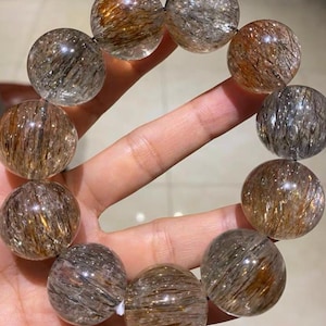 22mm Natural Genuine Black Golden Super Seven Rutilated Quartz bracelet, healing energy bracelet,jewelry gifts
