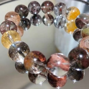 15mm Natural Genuine Red Green Flowers Phantom Quartz Beads Bracelet,healing bracelet, unique gift,garden phantom quartz bracelet