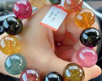 大きなサイズの高品質天然 12.8 mm トルマリン ビーズ ブレスレット