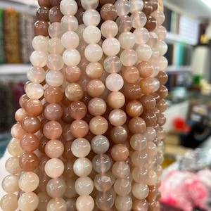 15 Inch Full strand Natural Multicolor Moonstone smooth round beads 6mm 8mm 10mm  ,Rainbow orange white gray sunstone loose beads