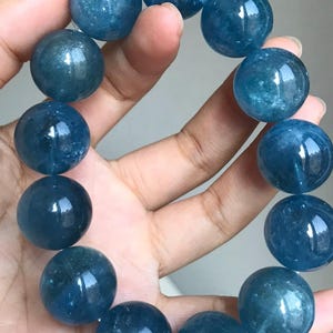 17mm Natural Genuine Unique Dark Blue aquamarine beaded bracelet,women bracelet,men bracelet,jewelry gift,Large Size aquamarine bracelet