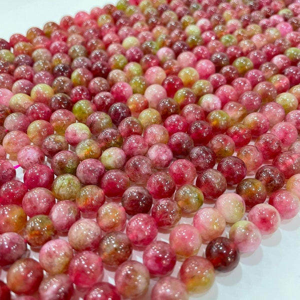 Watermelon Tourmaline Quartz Smooth Round beads,Watermelon tourmaline Quartz Loose Beads 6mm 8mm 10mm,15 inches