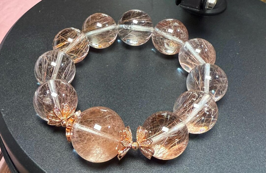 17-18mm Rare Genuine Natural Pink Rabbit Hair Rutilated Quartz Beads ...