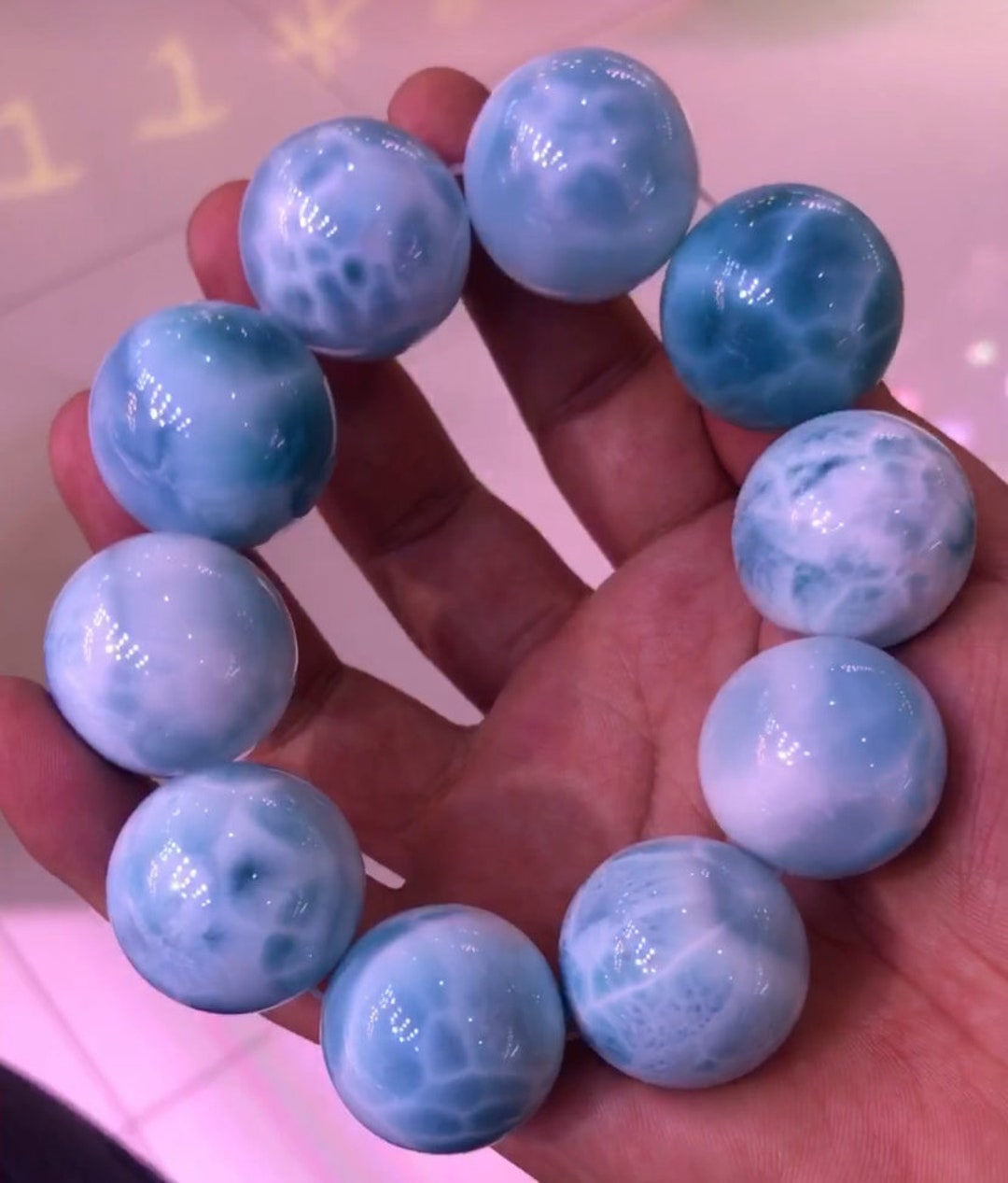 28mm Natural Genuine Larimar Beads Bracelethigh Quality Beads Etsy
