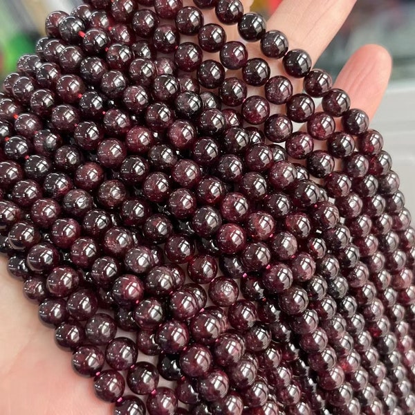 Full strand,Natural Garnet smooth round beads 4mm 6mm 8mm 10mm 12mm,loose beads,semi-precious stone