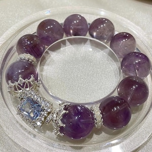 16mm Genuine Natural Purple Amethyst Quartz Beaded bracelet,Rare beaded bracelet,jewelry gifts,Handmade bracelets