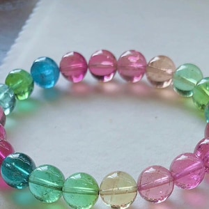 Pulsera de cuentas de turmalina arcoíris sandía certificadas de 9 mm