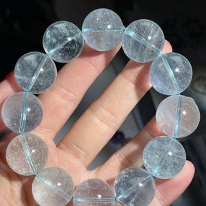 18mm Rare Natural Genuine Blue aquamarine beaded bracelet, Unique jewelry gift, Large size aquamarine bracelet