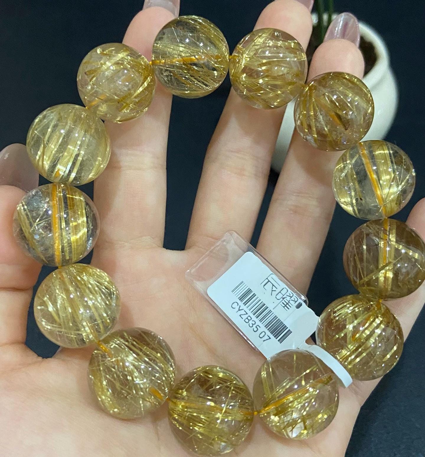 18 mm 認定天然本物ゴールデンルチルクォーツクリスタルビーズ